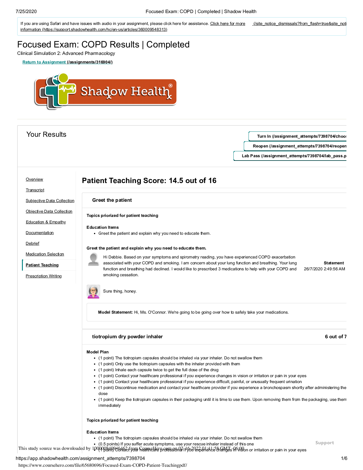 Preview image of Focused Exam COPD Patient Teaching document